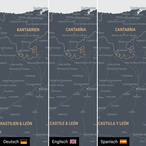Spanien & Portugal-kort TRAVEL® Canvas med nåle – Denim Blue