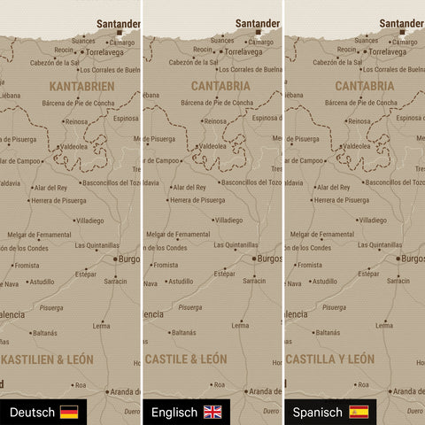 Spanien & Portugal-kort TRAVEL® Canvas med nåle – Desert Sand