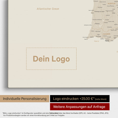 Spanien & Portugal-kort TRAVEL® Canvas med nåle – Gold