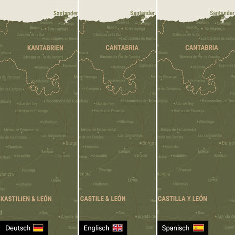 Spanien & Portugal-kort TRAVEL® Canvas med nåle – Olive Grøn