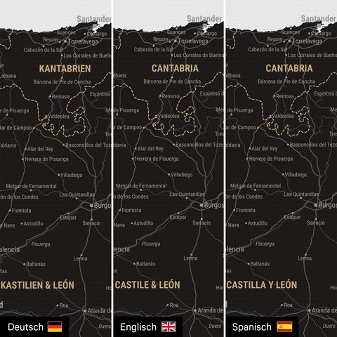 Spanien & Portugal-kort TRAVEL® Canvas med nåle – Light Black