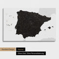 Neutrale Standard Ausführung der detaillierten Spanien- & Portugal-Karte als Pinnwand Leinwand in Weiß-Schwarz ohne Personalisierung