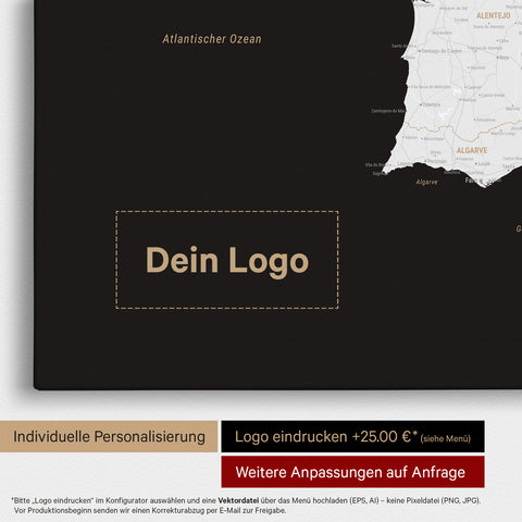 Spanien & Portugal-kort TRAVEL® Canvas med nåle – Dark Black (Schwarz-Weiß)