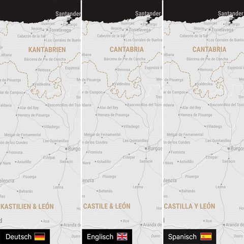 Spanien & Portugal-kort TRAVEL® Canvas med nåle – Dark Black (Schwarz-Weiß)