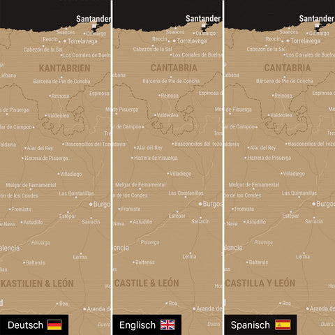Spanien & Portugal-kort TRAVEL® Canvas med nåle – Sonar Black
