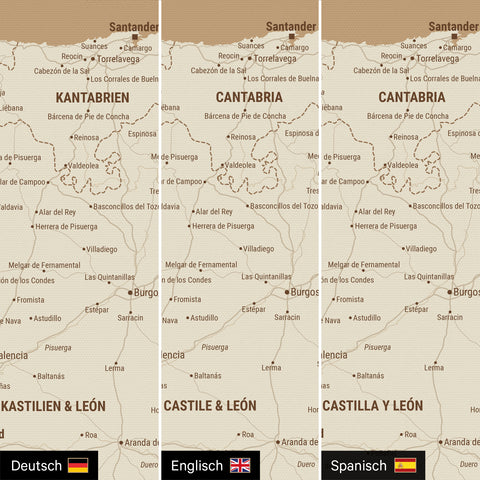 Spanien & Portugal-kort TRAVEL® Canvas med nåle – Treasure Gold