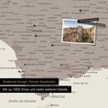 Spanien- & Portugal Landkarte in Warmgray als Leinwand zum Pinnen zeigt einen Ausschnitt der Costa del Sol mit vielen Details wie Nationalparks, Flüssen und zahlreichen kleinen Orten und Städten, die mit Pins markiert sind