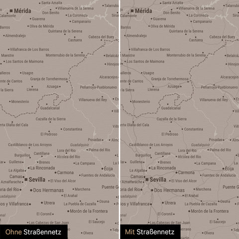 Spanien & Portugal-Karte TRAVEL® Pinn-Leinwand – Warmgray