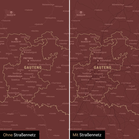 Sydafrikakort TRAVEL® Canvas med nåle – Bordeaux Rød