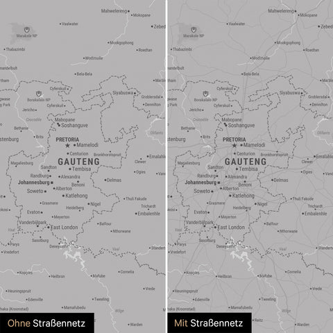 Sydafrikakort TRAVEL® Canvas med nåle – Coolgray