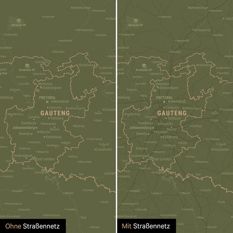 Sydafrikakort TRAVEL® Canvas med nåle – Olivengrøn