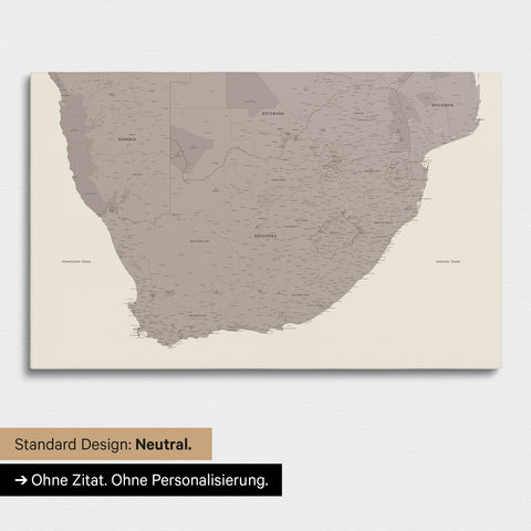 Neutrale und schlichte Standard-Ausführung einer Südafrika-Karte als Pinn-Leinwand in Warmgray (Braun-Grau)