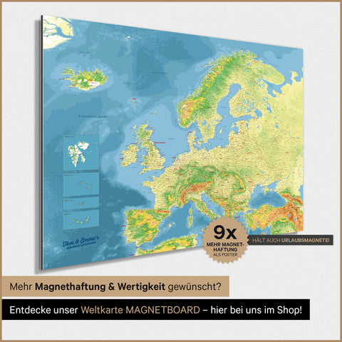 Topografisk Europakort TRAVEL® Magnetisk plakat – Multicolor Topo