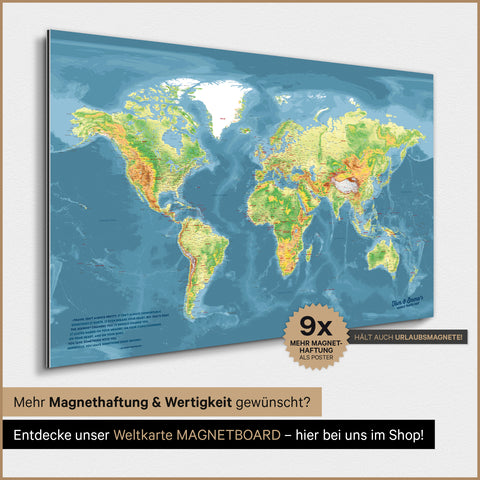 Topografisk verdenskort TRAVEL® Magnetisk plakat – Multicolor Topo