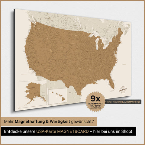 USA-kort TRAVEL® Magnetisk plakat – i 21 farver