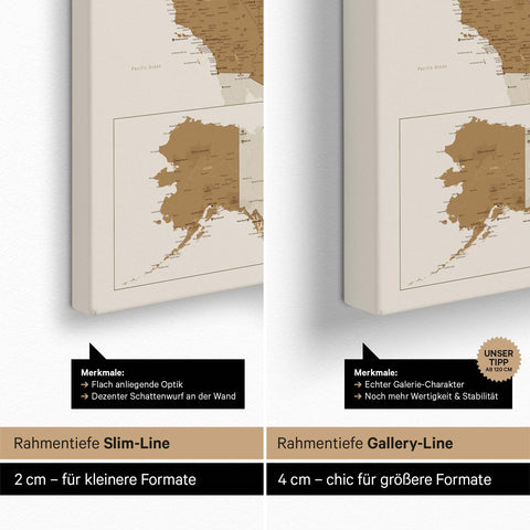 USA-kort TRAVEL® Canvas med nåle – Bronze