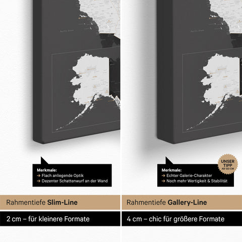 USA-kort TRAVEL® Canvas med nåle – Dark Gray (Mørkegrå)