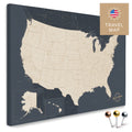 USA Amerika Karte in Hale Navy (Dunkelblau Gold) mit sehr hohem Detailgrad als Pinnwand Leinwand zum Pinnen und Markieren von Reisezielen kaufen