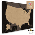 USA Amerika Karte in Sonar Black mit sehr hohem Detailgrad als Pinnwand Leinwand zum Pinnen und Markieren von Reisezielen kaufen