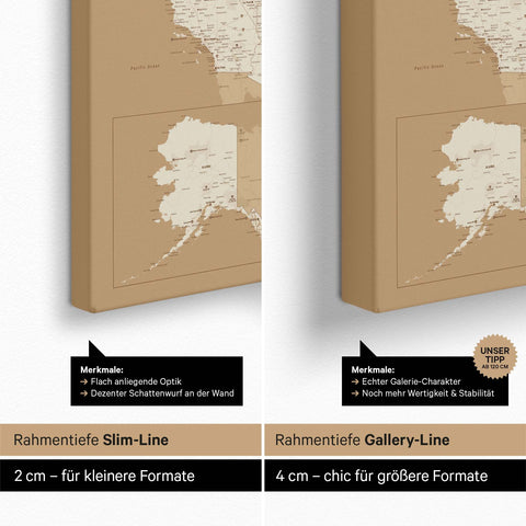 USA-kort TRAVEL® Canvas med nåle – Treasure Gold