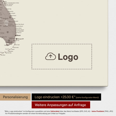 USA-Karte TRAVEL® Pinn-Leinwand – Warmgray (Braun-Grau)