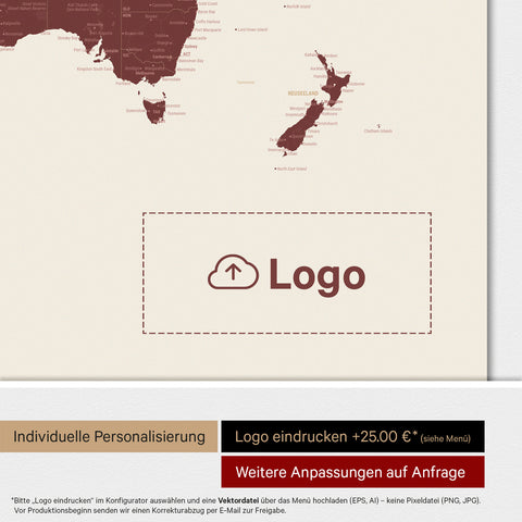 Verdenskort ANTARCTICA® magnettavle – Bordeaux Rød