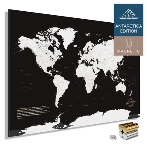 Magnetische Weltkarte ANTARCTICA mit Antarktis als massives Magnetboard in der Farbe Schwarz-Weiss, in einem modernen, minimalistischem Design zum Pinnen und Markieren von Reisezielen mit Magneten