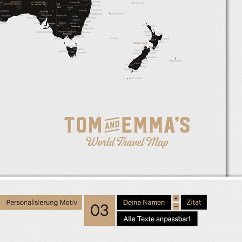 Magnetboard Weltkarte ANTARCTICA in Light Black mit Personalisierung im Vintage-Stil