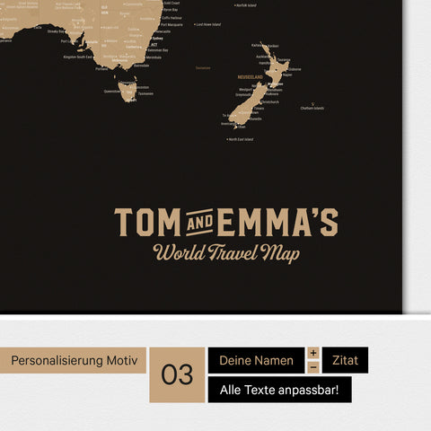 Magnetboard Weltkarte ANTARCTICA in Sonar Black mit Personalisierung im Vintage-Stil