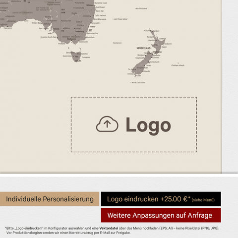 Weltkarte ANTARCTICA® Pinn-Leinwand – Warmgray (Braun-Grau)