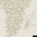 Weltkarte in der Equal-Earth-Projektion, Farbe Gold, zeigt einen Ausschnitt von Afrika in seinen korrekten Größenverhältnissen und Proportionen