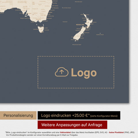 Verdenskort TRAVEL® Premium plakat – Hale Navy (Mørkeblå-Guld)