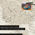 Detailreiche Weltkarte als Pinnwand in Gold zur Markierung von bis zu 2.600 Reisezielen in den USA, Kanada und Mexiko, Ideal für die visuelle Darstellung vergangener Reisen und zukünftiger Reisepläne