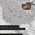 Detailreiche Weltkarte als Pinnwand in Hellgrau zur Markierung von bis zu 2.600 Reisezielen in den USA, Kanada und Mexiko, Ideal für die visuelle Darstellung vergangener Reisen und zukünftiger Reisepläne