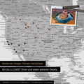 Detailreiche Weltkarte als Pinnwand in Multicolor Grau zur Markierung von bis zu 2.600 Reisezielen in den USA, Kanada und Mexiko, Ideal für die visuelle Darstellung vergangener Reisen und zukünftiger Reisepläne