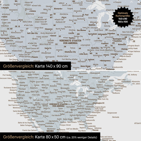 Größenvergleich einer Weltkarte Leinwand in den Formaten 140 x 90 cm und 80 x 50 cm