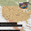 Detailreiche Weltkarte als Pinnwand in Multicolor Sienna zur Markierung von bis zu 2.600 Reisezielen in den USA, Kanada und Mexiko, Ideal für die visuelle Darstellung vergangener Reisen und zukünftiger Reisepläne