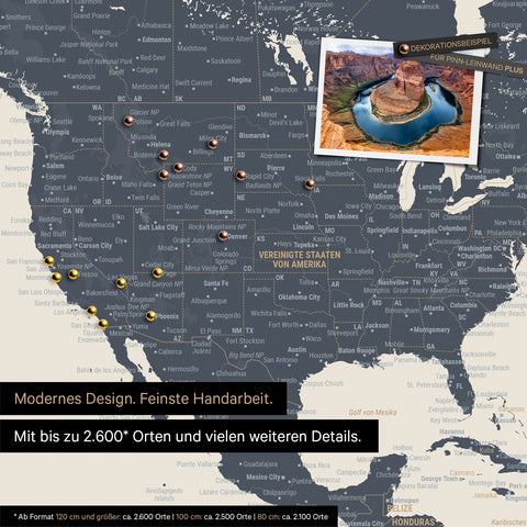 Detailreiche Weltkarte als Pinnwand in Multicolor Vivid zur Markierung von bis zu 2.600 Reisezielen in den USA, Kanada und Mexiko, Ideal für die visuelle Darstellung vergangener Reisen und zukünftiger Reisepläne