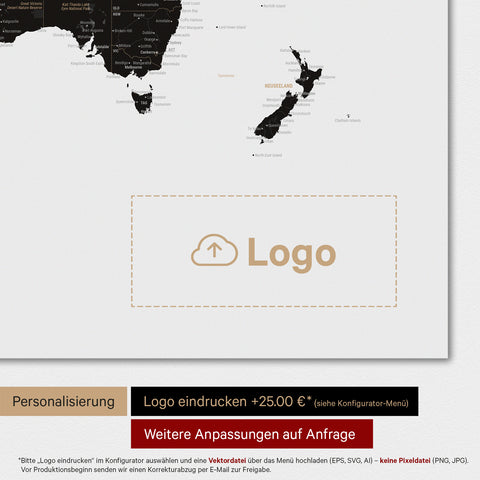 Verdenskort TRAVEL® Premium plakat – Light Black (Hvid-sort)