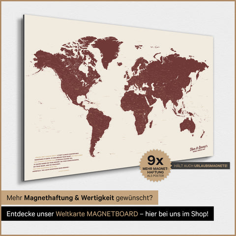 Verdenskort TRAVEL® Magnetisk plakat – Bordeaux Rød
