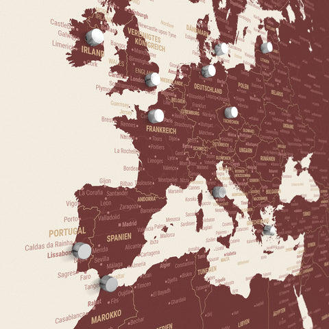Verdenskort TRAVEL® Magnetisk plakat – Bordeaux Rød