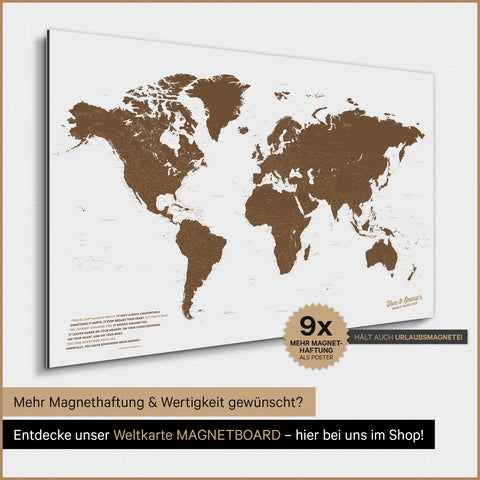 Verdenskort TRAVEL® Magnetisk plakat – Brun