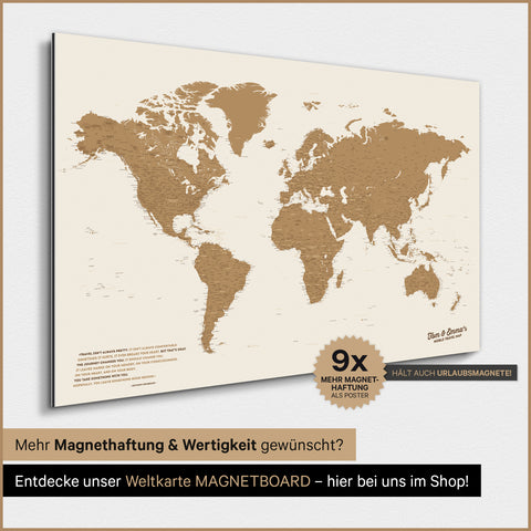 Verdenskort TRAVEL® Magnetisk plakat – Bronze