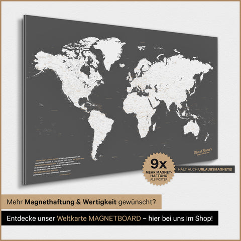 Verdenskort TRAVEL® Magnetisk plakat – Dark Gray (Mørkegrå)