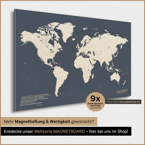 Verdenskort TRAVEL® Magnetisk plakat – Hale Navy (Mørkeblå-Guld)