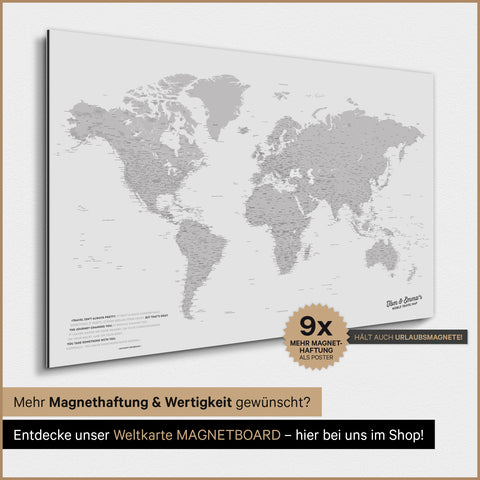Verdenskort TRAVEL® Magnetisk plakat – Coolgray (Lysegrå)