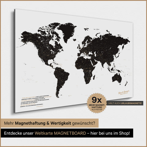 Verdenskort TRAVEL® Magnetisk plakat – Light Black (Hvid-sort)