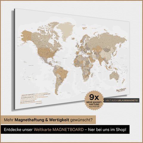 Verdenskort TRAVEL® Magnetisk plakat – Multicolor Beige