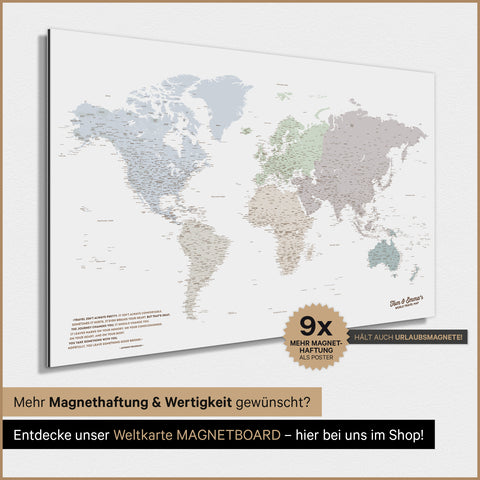 Verdenskort TRAVEL® Magnetisk plakat – Multicolor Light