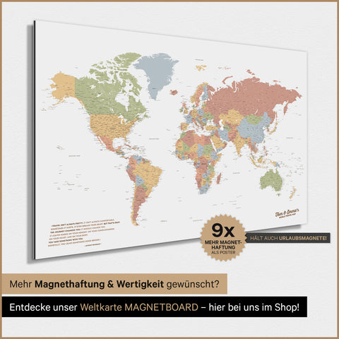 Verdenskort TRAVEL® Magnetisk plakat – Multicolor Sienna